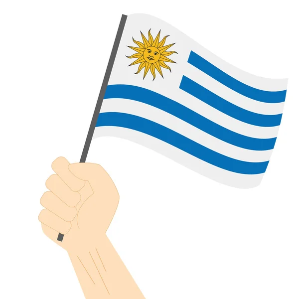 Levantando y sosteniendo la bandera nacional de Uruguay — Archivo Imágenes Vectoriales