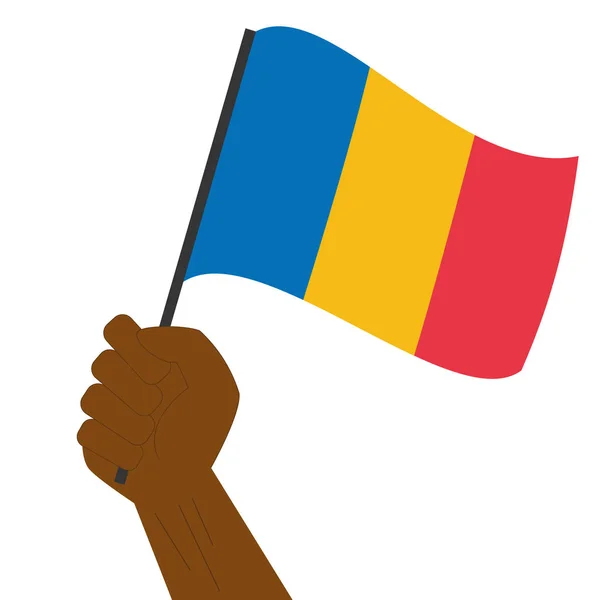 Portare a mano e issare la bandiera nazionale del Ciad — Vettoriale Stock