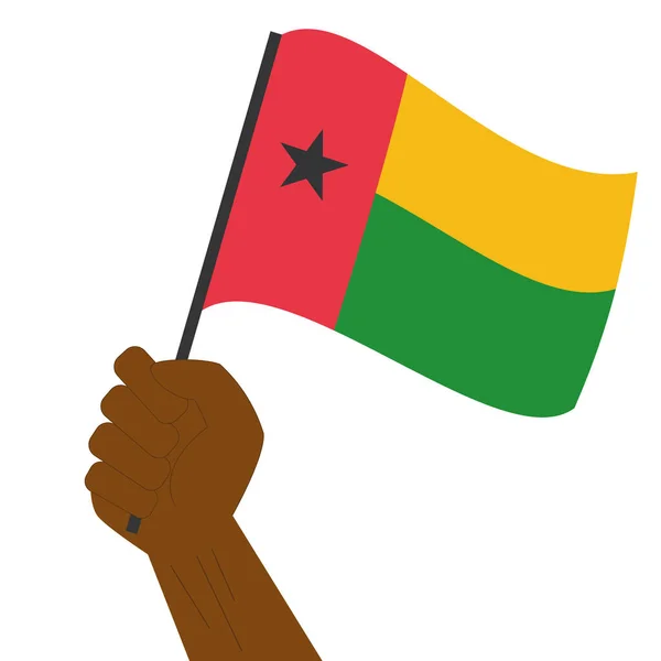 手持ちとギニアビサウの国旗掲揚 — ストックベクタ