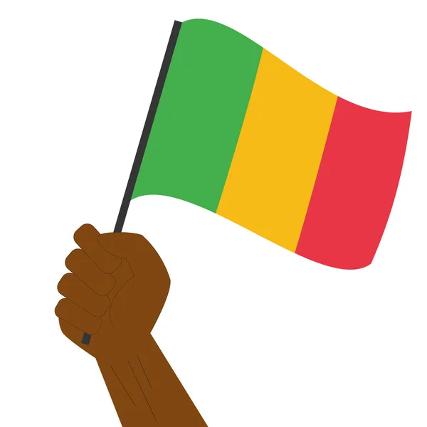 Hand halten und die Nationalflagge von Mali hissen — Stockvektor