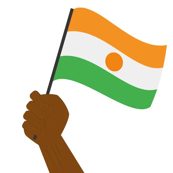Sostener y izar la bandera nacional de Níger — Vector de stock