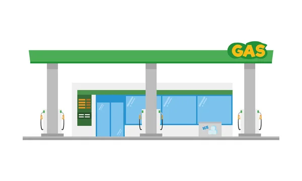 Cute cartoon vector illustration of a gas petrol station — Stock Vector