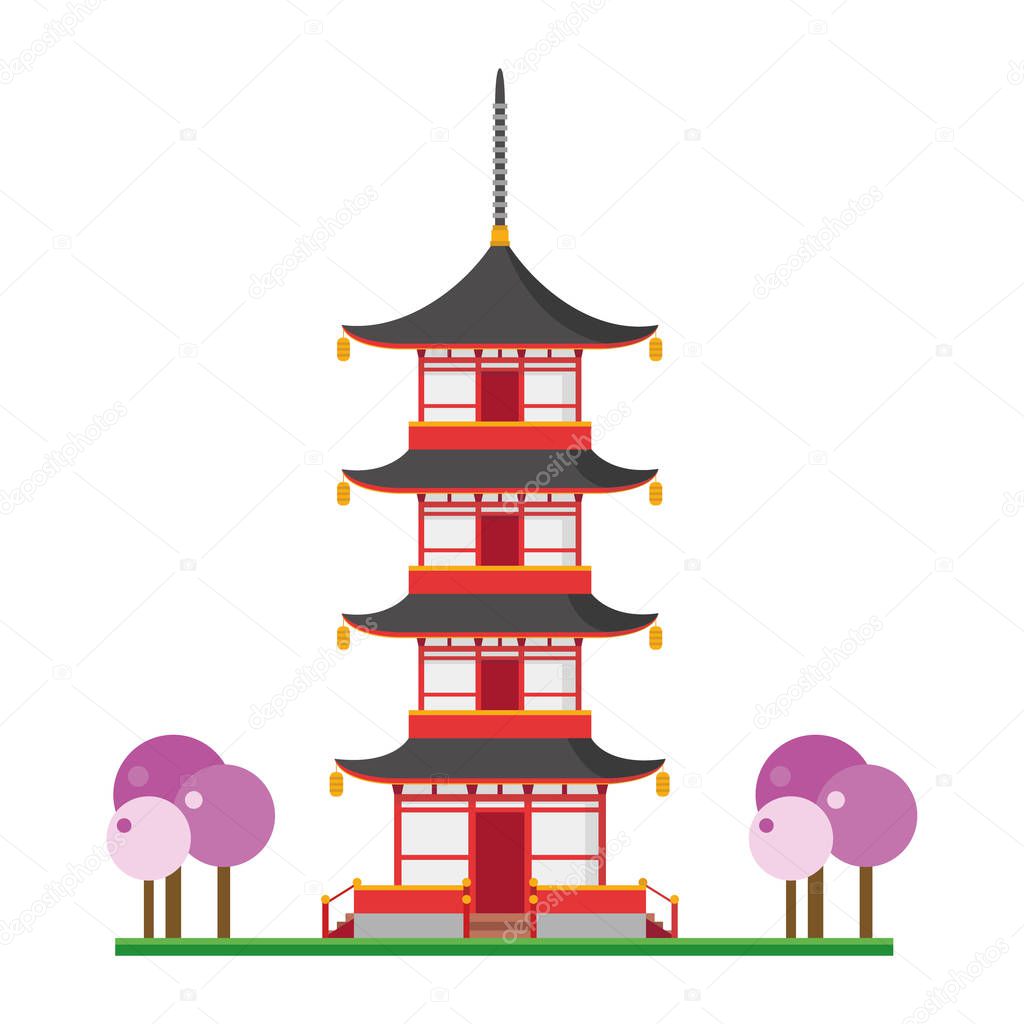 Cute cartoon vector illustration of a Buddhist Pagoda — Stock Vector