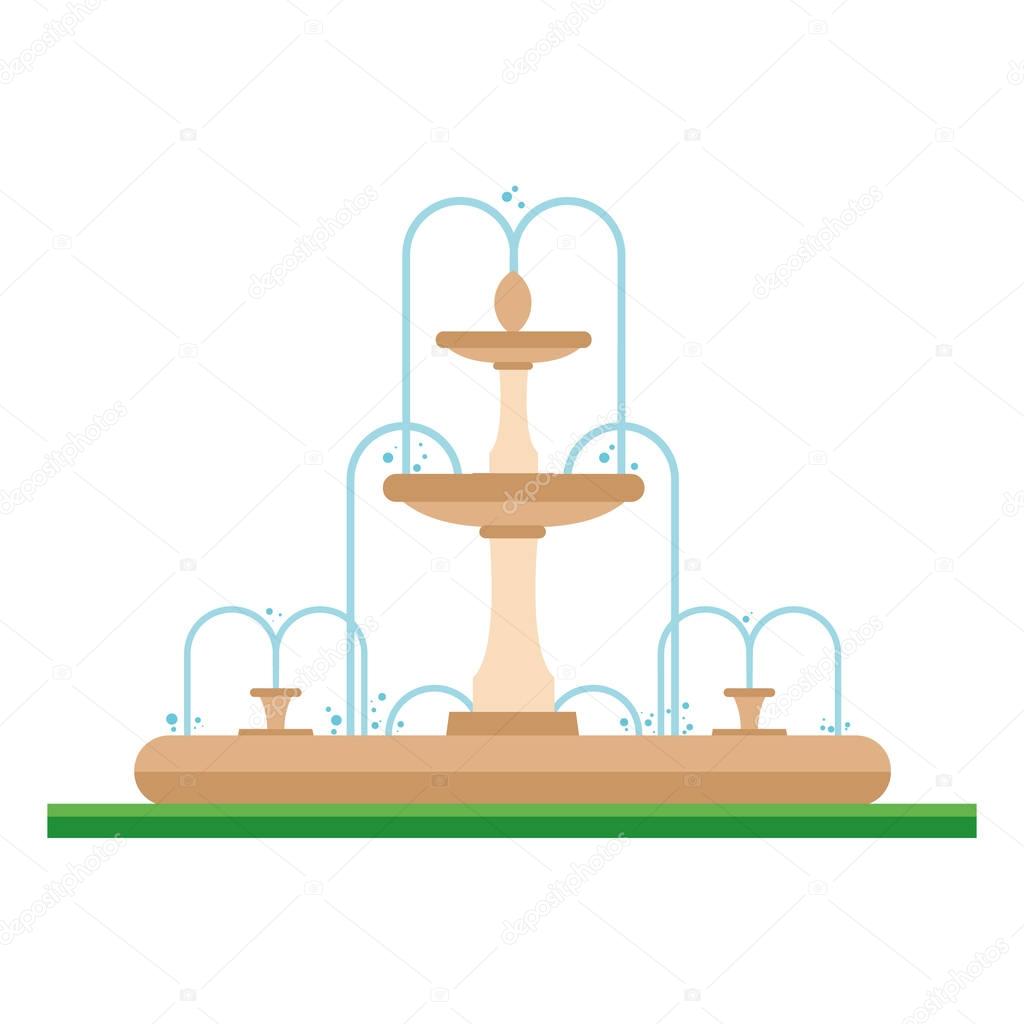 Cute cartoon vector illustration of a fountain in the park