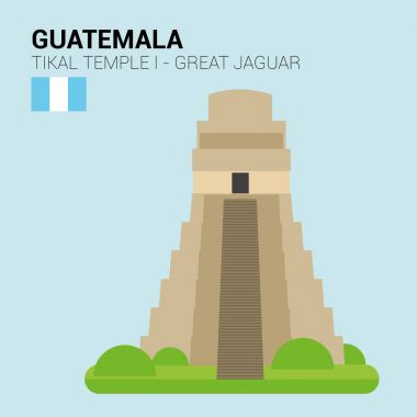 Anıtlar ve simge vektör toplama: Tikal, büyük Jaguar Temple. 