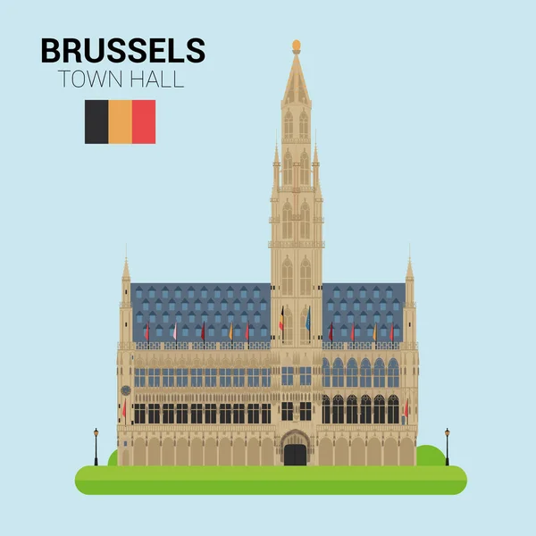 Vektor-Sammlung von Denkmälern und Denkmälern: Rathaus von Brüssel. — Stockvektor