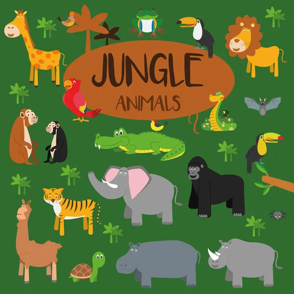 Conjunto de ilustración vectorial de animales de la selva . — Vector de stock