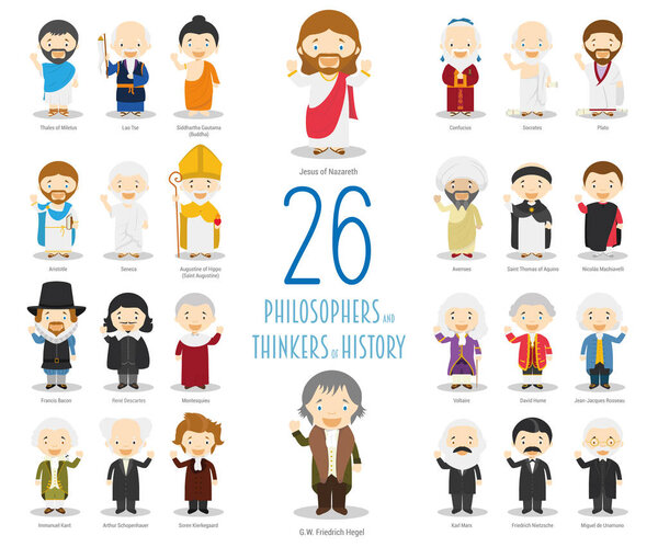 Kids Vector Characters Collection: Set of 26 Great Philosophers and Thinkers of History in cartoon style.
