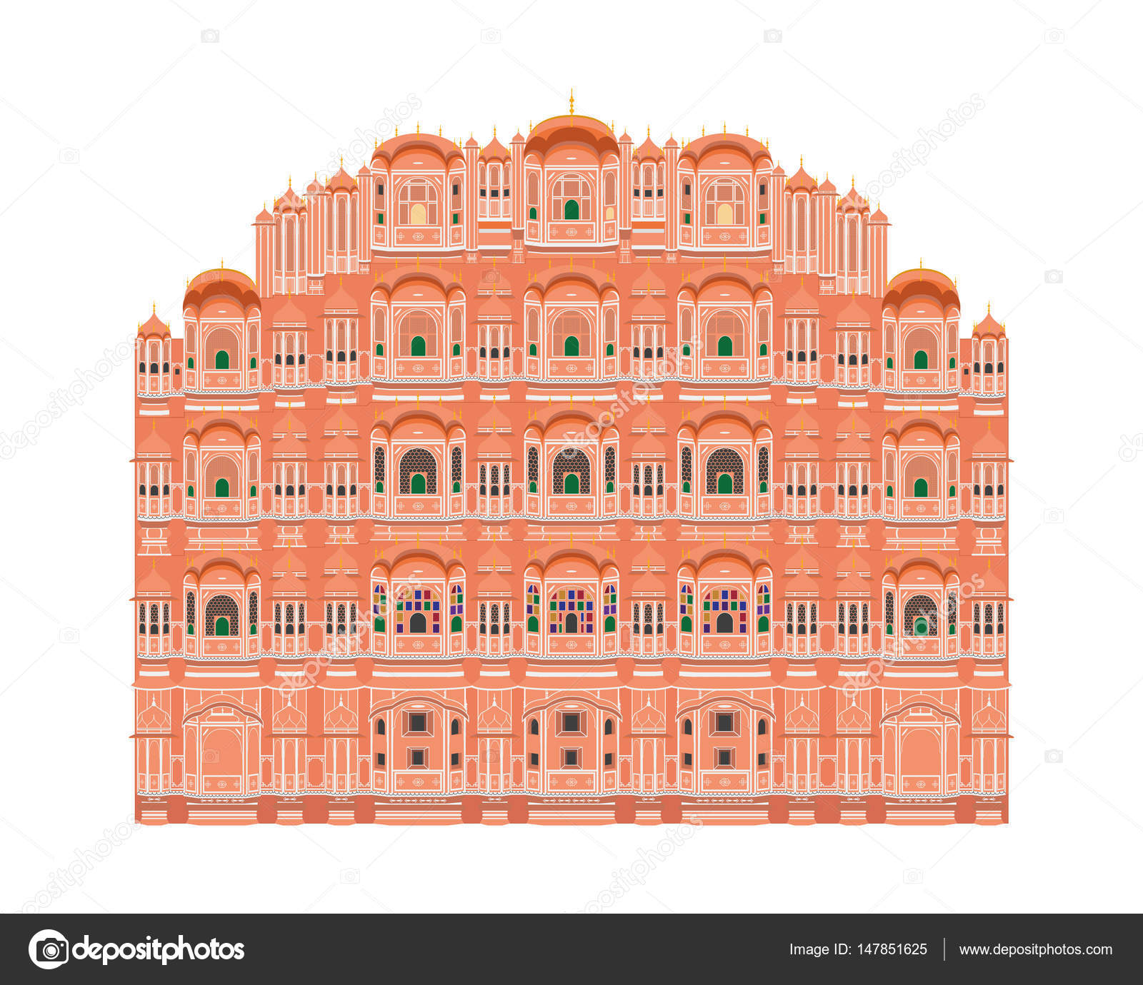 Hawa Mahal, Jaipur, India. Isolated on white background vector  illustration. Stock Vector Image by ©asantosg #147851625