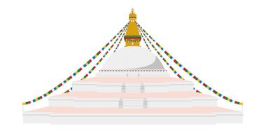 Boudhanath Stupa, Katmandu, Nepal. Beyaz arka plan vektör illüstrasyon izole.
