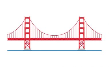 Golden Gate Köprüsü, San Francisco, ABD. Beyaz arka plan vektör illüstrasyon izole.