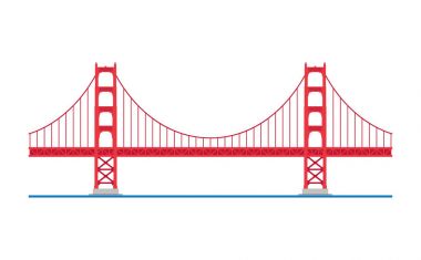 Golden Gate Köprüsü, San Francisco, ABD. Beyaz arka plan vektör illüstrasyon izole.