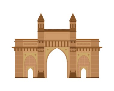 Hindistan, Mumbai (Bombay) kapısı. Beyaz arka plan vektör illüstrasyon izole.