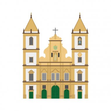 San Francisco Kilisesi, Salvador de Bahia, Brezilya. Beyaz arka plan vektör illüstrasyon izole.