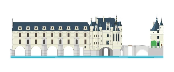 舍农索城堡，法国卢瓦尔河谷。孤立在白色背景矢量图. — 图库矢量图片