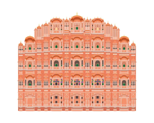Hawa Mahal, Jaipur, Ινδία. Απομονωμένα σε λευκό φόντο εικονογράφηση διάνυσμα. — Διανυσματικό Αρχείο