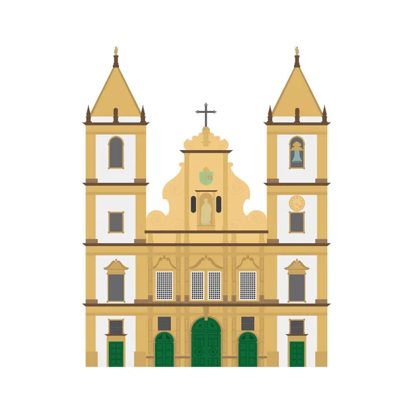 Chiesa di San Francisco, Salvador de Bahia, Brasile. Isolato su sfondo bianco illustrazione vettoriale . — Vettoriale Stock