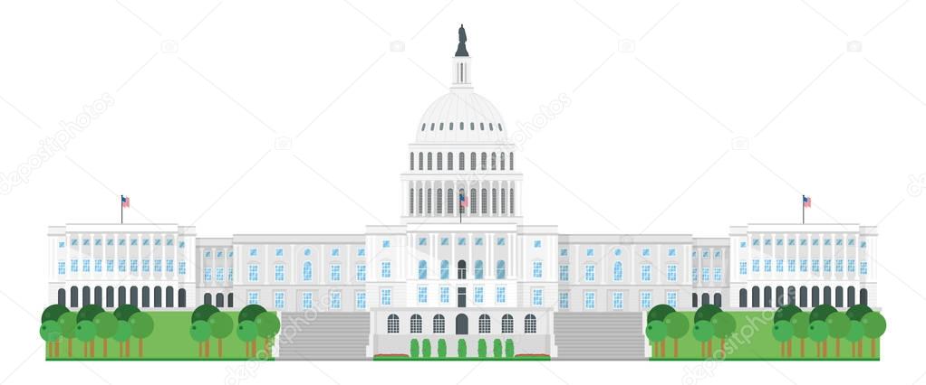 Capitol House, Washington DC, USA. Isolated on white background vector illustration.