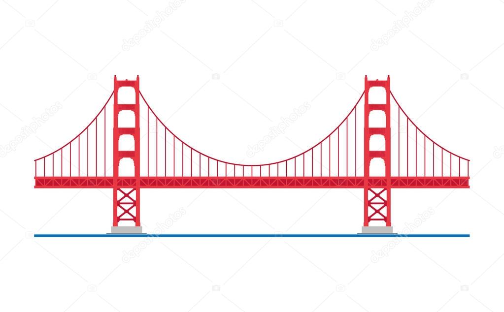 Golden Gate Bridge, San Francisco, USA. Isolated on white background vector illustration.