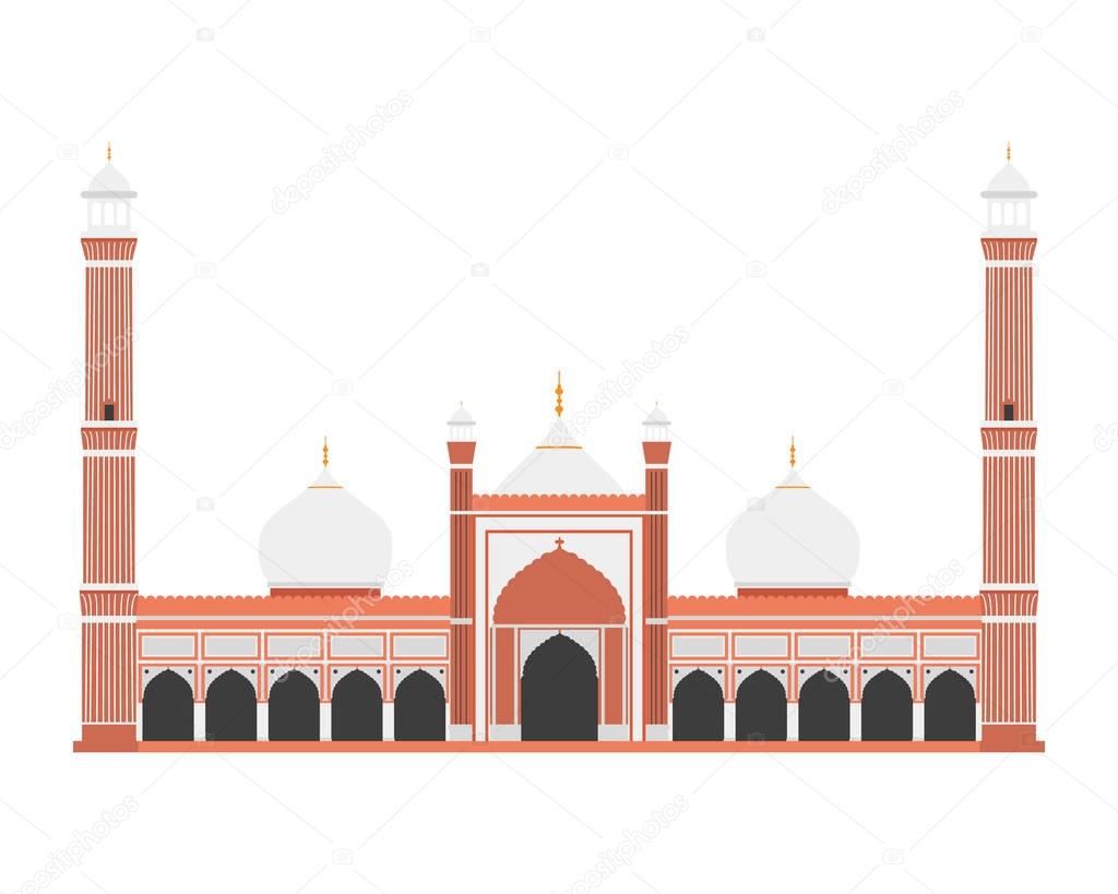 Red Fort, Delhi, India. Isolated on white background vector illustration.