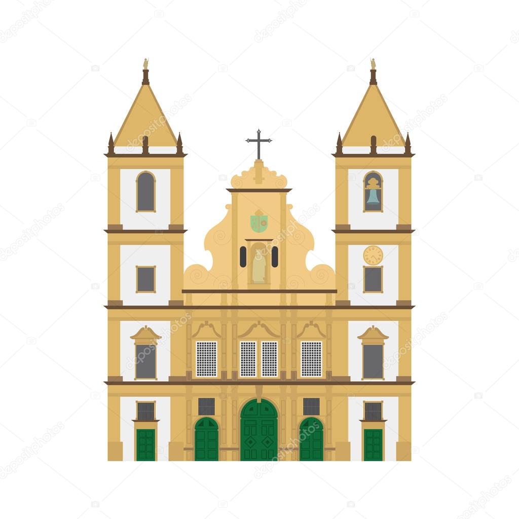 San Francisco Church, Salvador de Bahia, Brazil. Isolated on white background vector illustration.