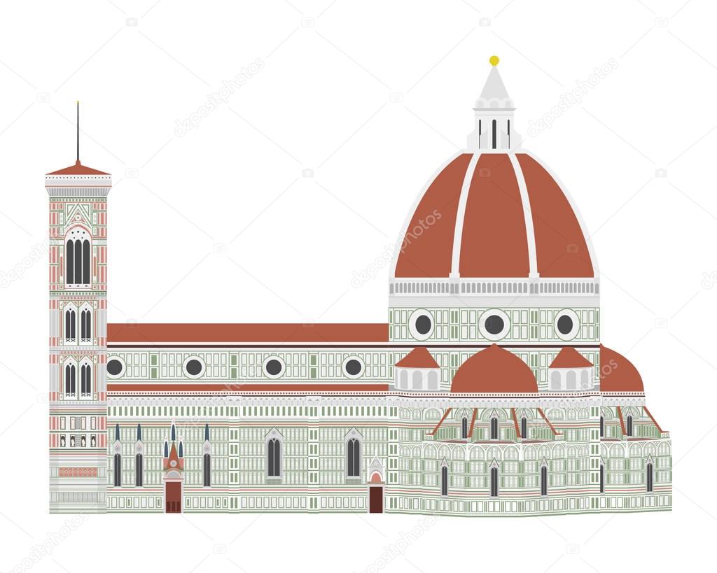 Santa Maria dei Fiore, Florence, Italy. Isolated on white background vector illustration.