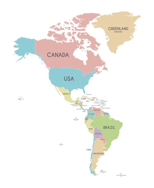 Mappa dell'America Politica illustrazione vettoriale isolata su sfondo bianco. Livelli modificabili e chiaramente etichettati . — Vettoriale Stock