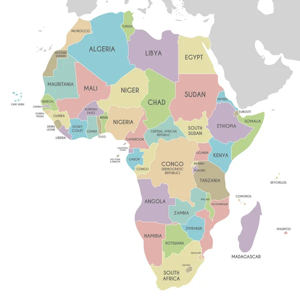 África Política Ilustración vectorial mapa aislado sobre fondo blanco. Capas editables y claramente etiquetadas . — Archivo Imágenes Vectoriales