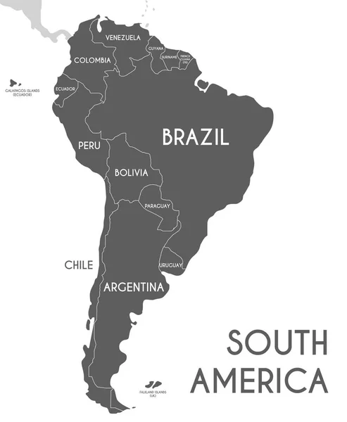 Politikai Dél-Amerika Térkép vektoros illusztráció elszigetelt Pünkösd — Stock Vector