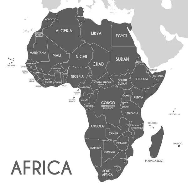 África Política Ilustración vectorial mapa aislado en respaldo blanco — Vector de stock