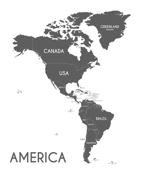 Politiska Amerika karta vektorillustration isolerade på vit baksida — Stock vektor