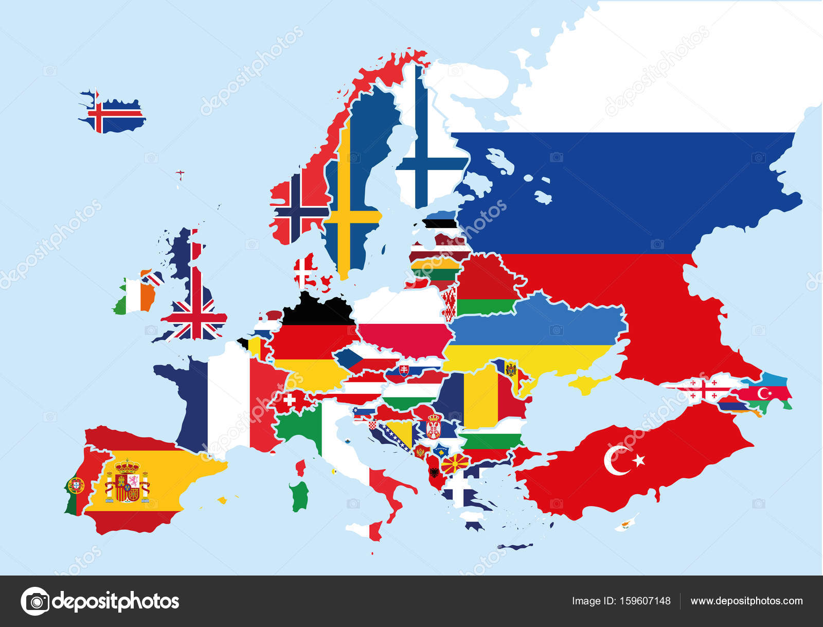 Sociaal Groenten Grondig Kaart van Europa met de vlag van elk land gekleurd vectorafbeelding door ©  asantosg ⬇ Vectorstock #159607148