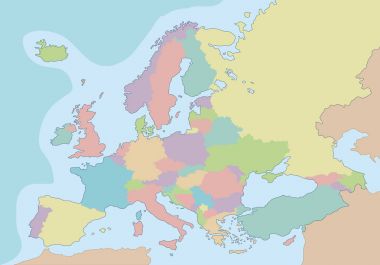 Her ülke için farklı renkler ile Avrupa'nın siyasi harita. Vektör çizim.