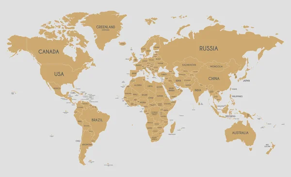 Illustrazione vettoriale della mappa del mondo politico. Livelli modificabili e chiaramente etichettati . — Vettoriale Stock