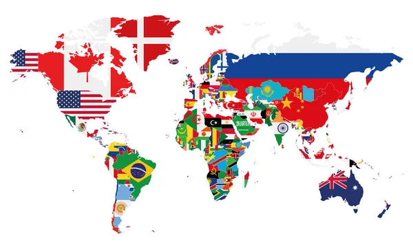 Mapa Mundial Político ilustração vetorial com as bandeiras de todos os países. Camadas editáveis e claramente rotuladas . — Vetor de Stock