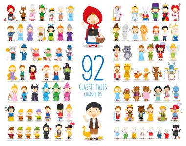 Çocuklar vektör karakterler Collection: 92 klasik masalları karakter karikatür tarzı dizi