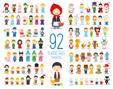 Kids Vector Characters Collection: Set of 92 Classic Tales Characters in cartoon style clipart