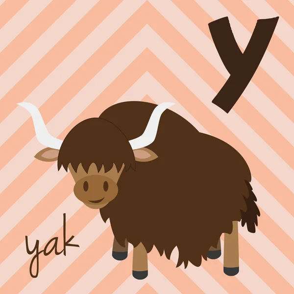 Jolie bande dessinée zoo illustré alphabet avec des animaux drôles : Y pour Yak. Alphabet anglais. Apprends à lire. Illustration vectorielle isolée . — Image vectorielle