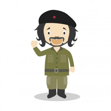 Che Guevara çizgi film karakteri. Vektör çizim. Çocuklar Tarih koleksiyonu.
