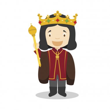 Ferdinand II of Aragon (The Catholic) cartoon character. Vector Illustration. Kids History Collection. clipart