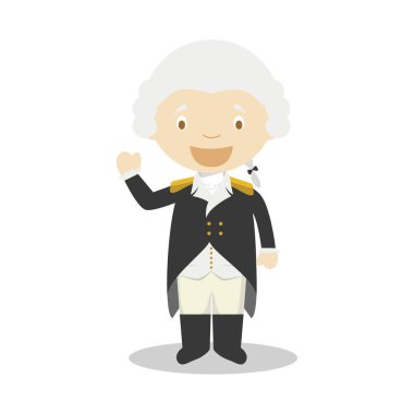 George Washington çizgi film karakteri. Vektör çizim. Çocuklar Tarih koleksiyonu.