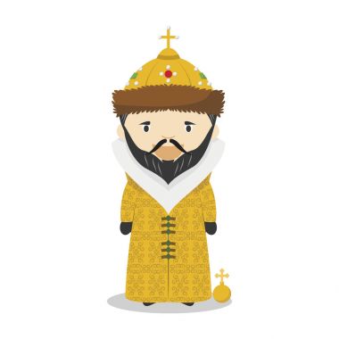 Ivan IV Rusya (korkunç) çizgi film karakteri. Vektör çizim. Çocuklar Tarih koleksiyonu.