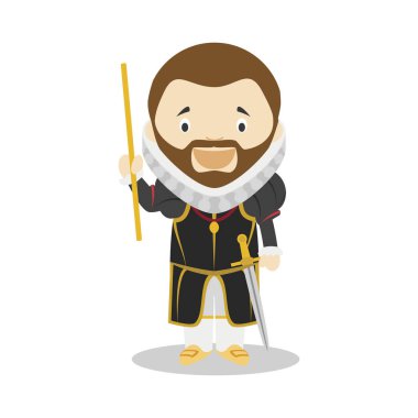 Philip II İspanya çizgi film karakteri. Vektör çizim. Çocuklar Tarih koleksiyonu.