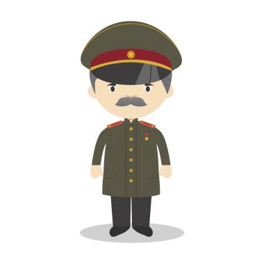 Stalin çizgi film karakteri. Vektör çizim. Çocuklar Tarih koleksiyonu.