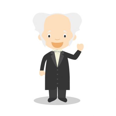 Arthur Schopenhauer çizgi film karakteri. Vektör çizim. Çocuklar Tarih koleksiyonu.