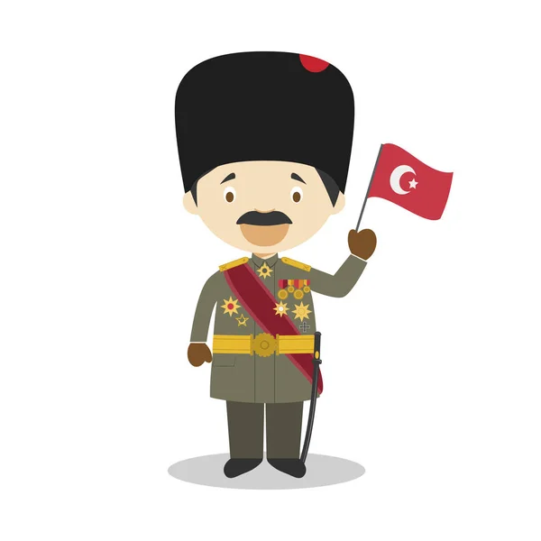 Mustafa Kemal Ataturk personaggio del cartone animato. Illustrazione vettoriale. Collezione di storia dei bambini . — Vettoriale Stock