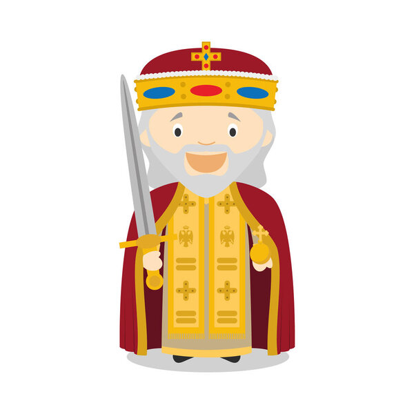 Charles I the Great (Charlemagne) cartoon character. Vector Illustration. Kids History Collection.