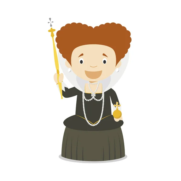 Elizabeth I d'Angleterre personnage de dessin animé. Illustration vectorielle. Collection Histoire des enfants . — Image vectorielle