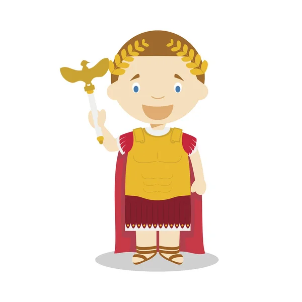 Il personaggio dei cartoni animati dell'imperatore Augusto. Illustrazione vettoriale. Collezione di storia dei bambini . — Vettoriale Stock
