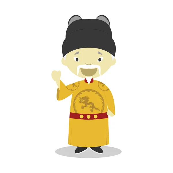 Karakter kartun Kaisar Ming Hongwu. Vector Illustration. Koleksi Sejarah Anak . - Stok Vektor